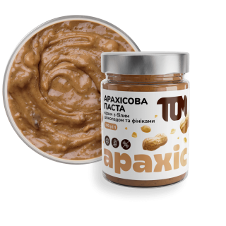 Арахісова паста кранч з білим шоколадом та фініками, 300 г, скло