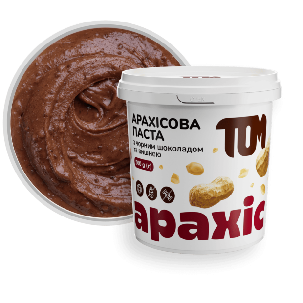Арахисовая паста с черным шоколадом и вишней, 500 г